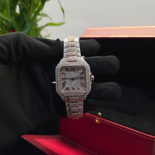 White & Rose Iced Out 36mm Watch – Bust Down Watch