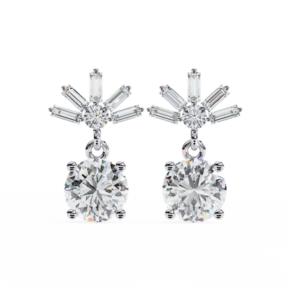 Radiant Burst Drop Round & Baguette Diamond Earrings – Finora Jewelry