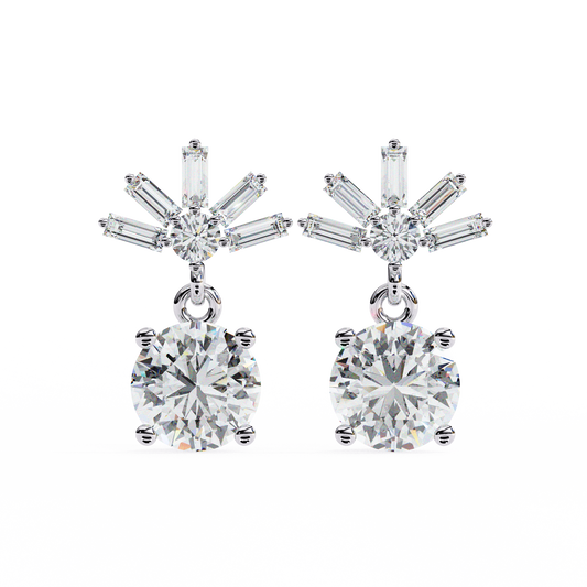 Radiant Burst Drop Round & Baguette Diamond Earrings – Finora Jewelry