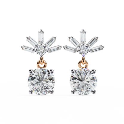 Radiant Burst Drop Round & Baguette Diamond Earrings – Finora Jewelry