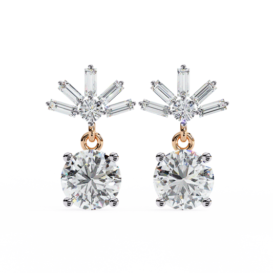 Radiant Burst Drop Round & Baguette Diamond Earrings – Finora Jewelry