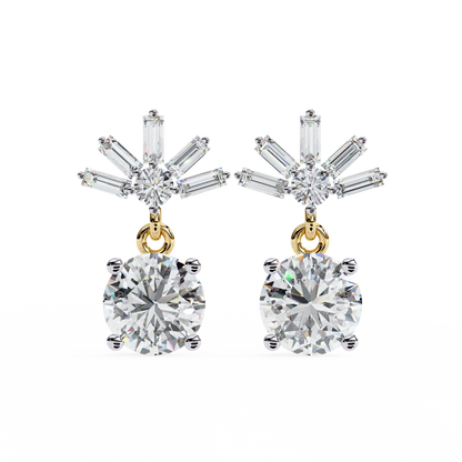 Radiant Burst Drop Round & Baguette Diamond Earrings – Finora Jewelry
