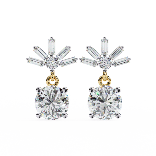 Radiant Burst Drop Round & Baguette Diamond Earrings – Finora Jewelry