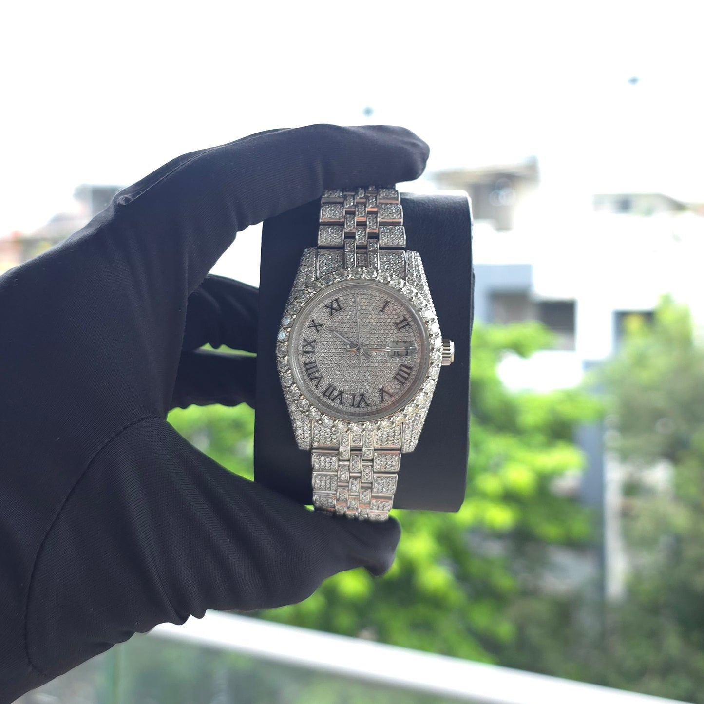 white iced out 36mm women watch – bust down watch