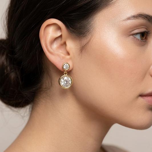 Modern Bezel Drop Moissanite Earrings | Finora Jewelry