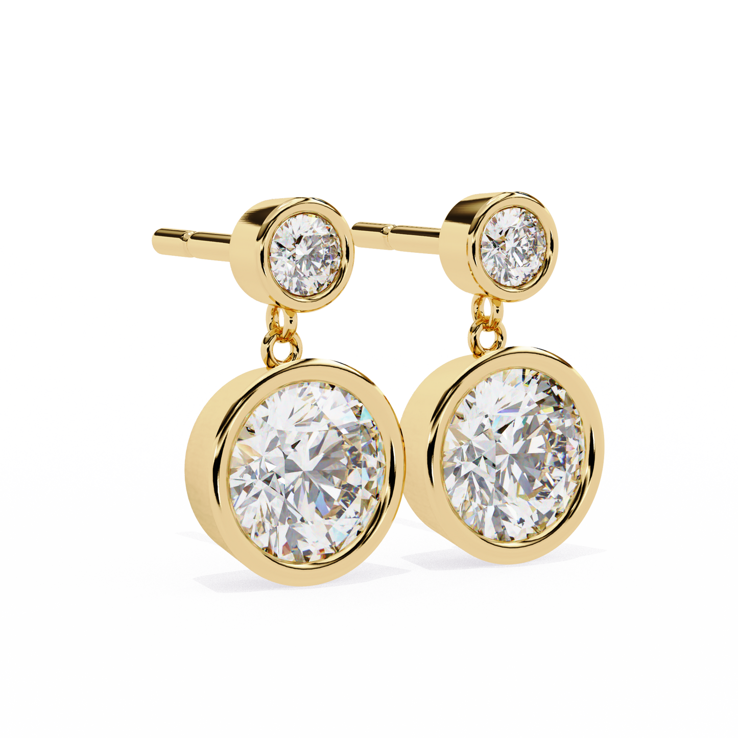 modern bezel drop moissanite earrings | finora jewelry