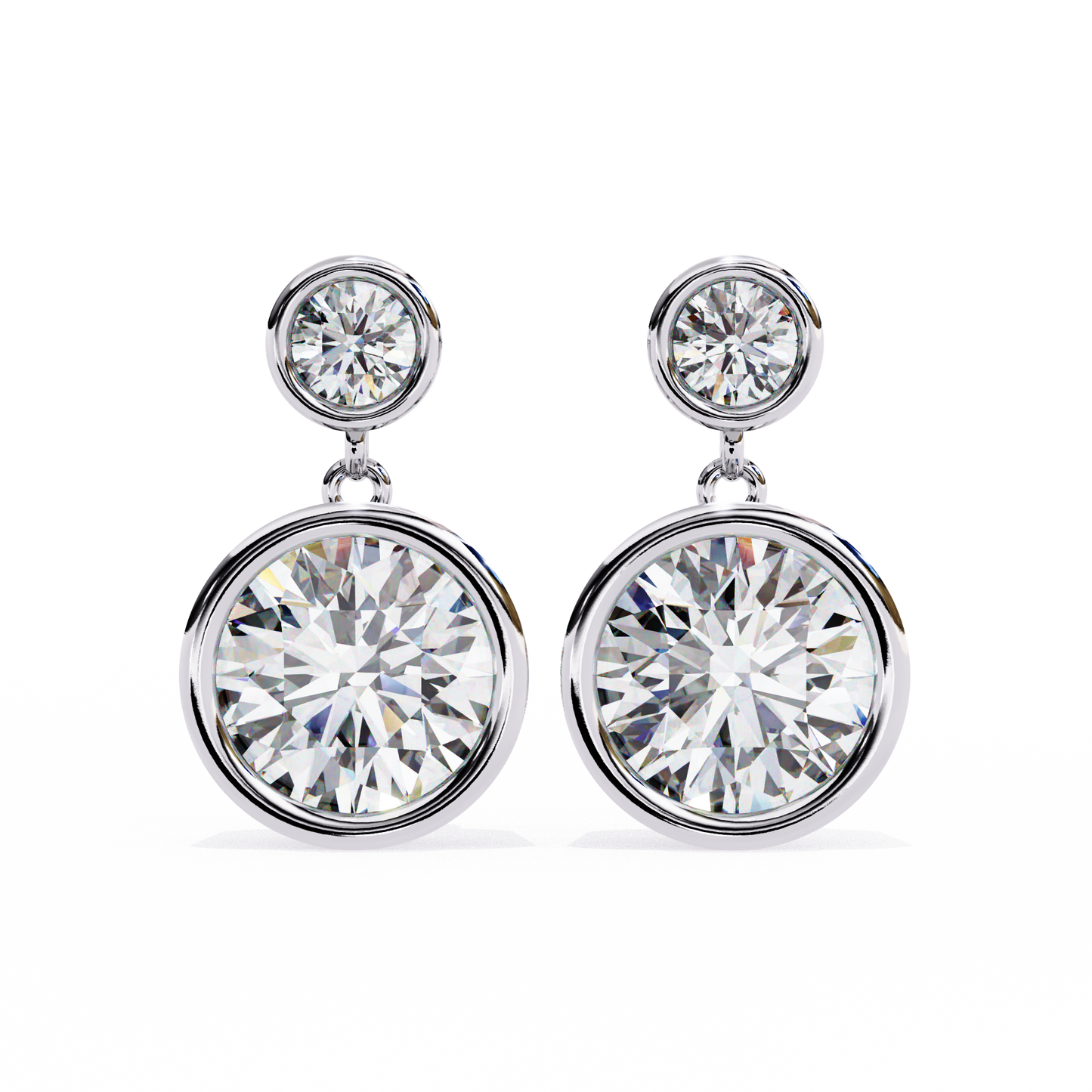 modern bezel drop moissanite earrings | finora jewelry