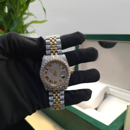 White & Yellow Iced Out 36mm Women Watch – Bust Down Watch