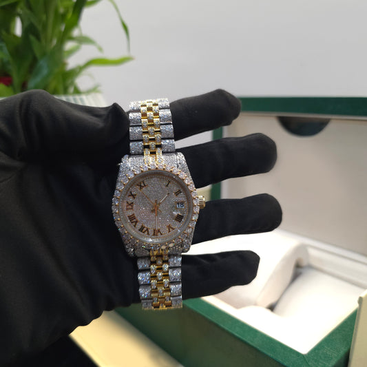 White & Yellow Iced Out 36mm Women Watch – Bust Down Watch