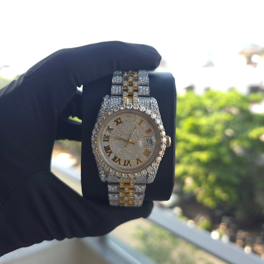 White & Yellow Iced Out 36mm Women Watch – Bust Down Watch