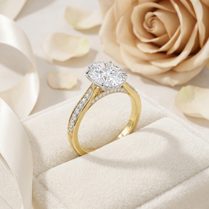 Elegant Oval Cut Engagement Ring with Diamond-Accented Band – Timeless Gift for Her – Classic Solitaire Setting in White Gold, Platinum or Silver – Finora Signature Sparkle