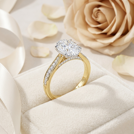 Elegant Oval Cut Engagement Ring with Diamond-Accented Band – Timeless Gift for Her – Classic Solitaire Setting in White Gold, Platinum or Silver – Finora Signature Sparkle