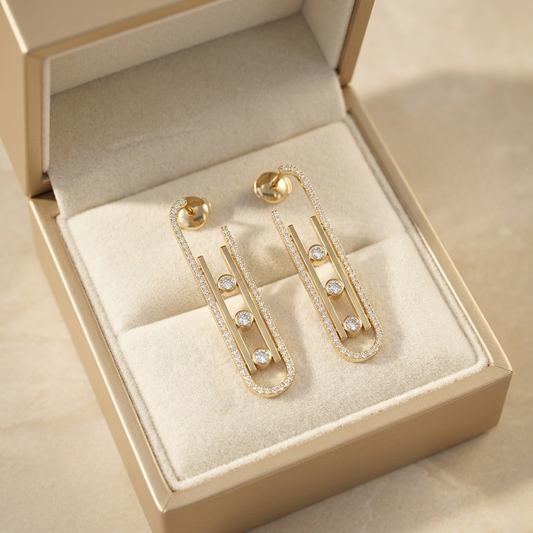 Gold Floating Diamond Paperclip Earrings