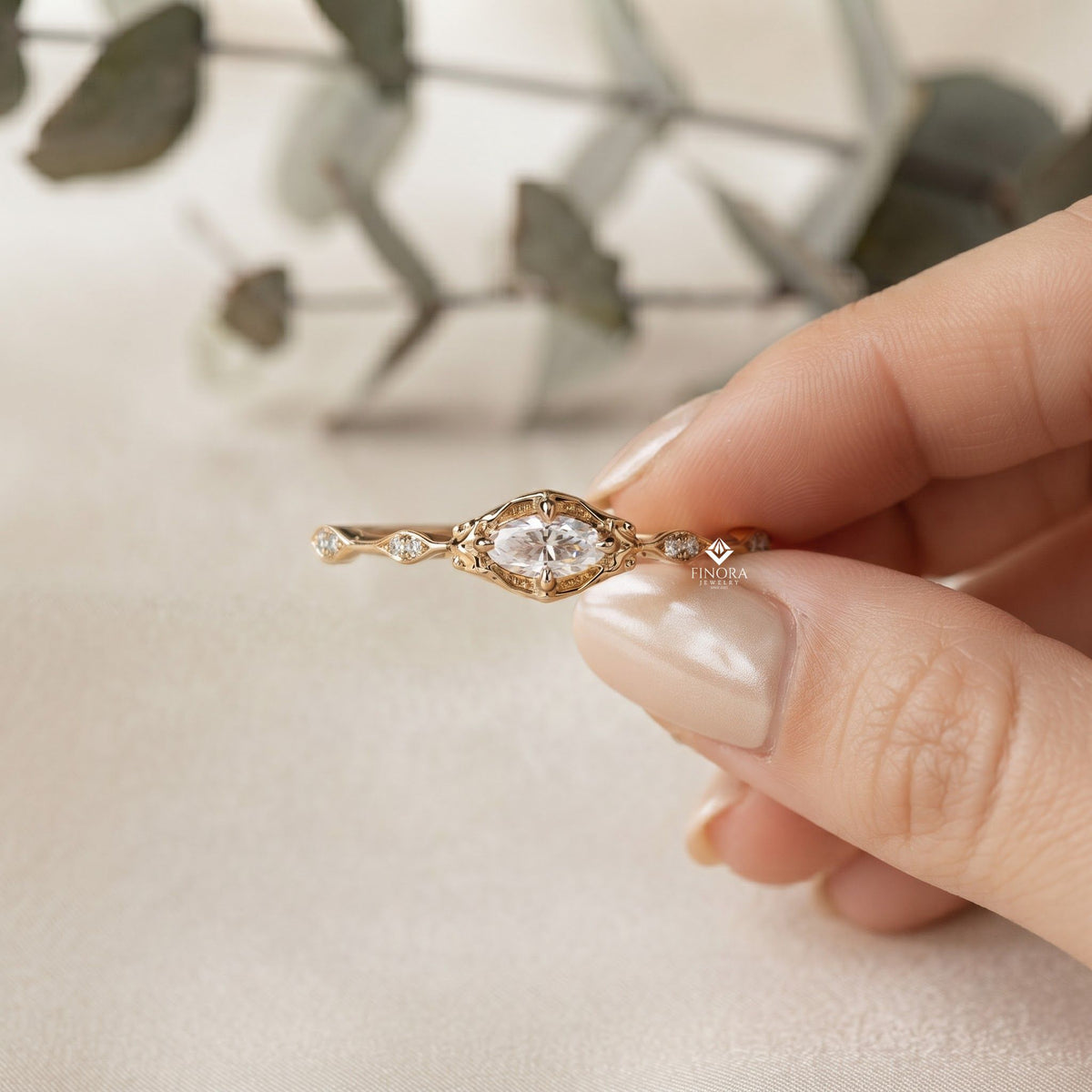 dainty solitaire marquise engagement ring – minimalist bridal ring