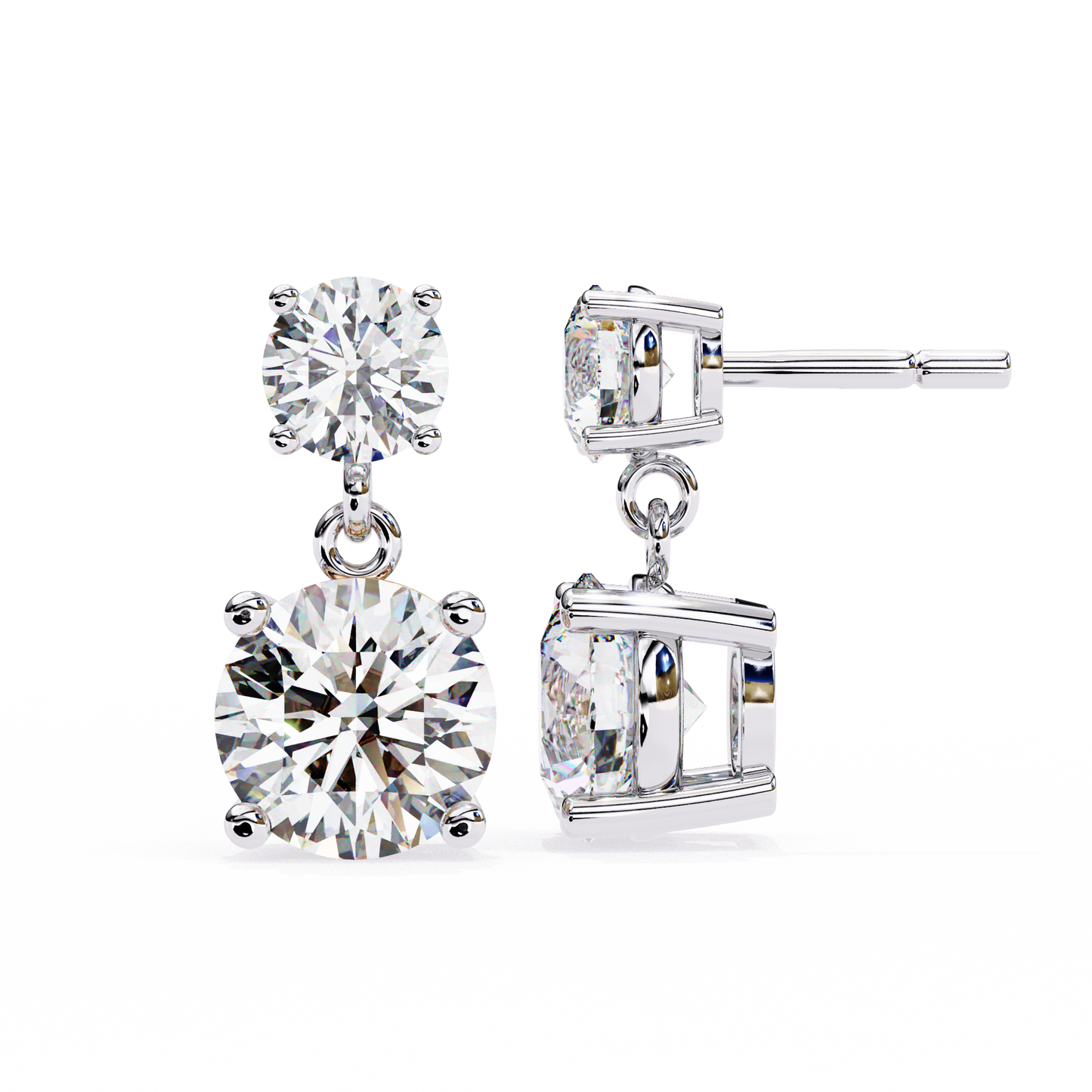 double round moissanite drop earrings in 925 silver, 10k, or 14k gold| finora jewelry