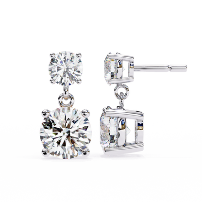 Double Round Moissanite Drop Earrings in 925 Silver, 10K, or 14K Gold| Finora Jewelry