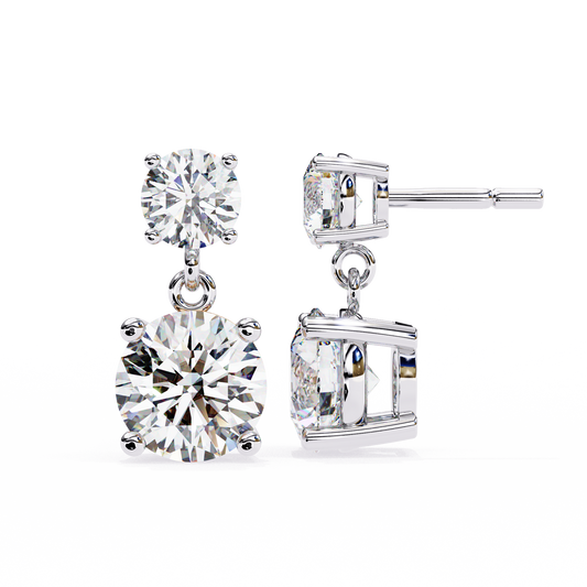 Double Round Moissanite Drop Earrings in 925 Silver, 10K, or 14K Gold| Finora Jewelry