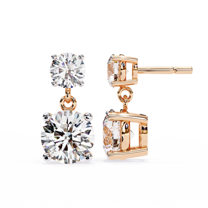 Double Round Moissanite Drop Earrings in 925 Silver, 10K, or 14K Gold| Finora Jewelry