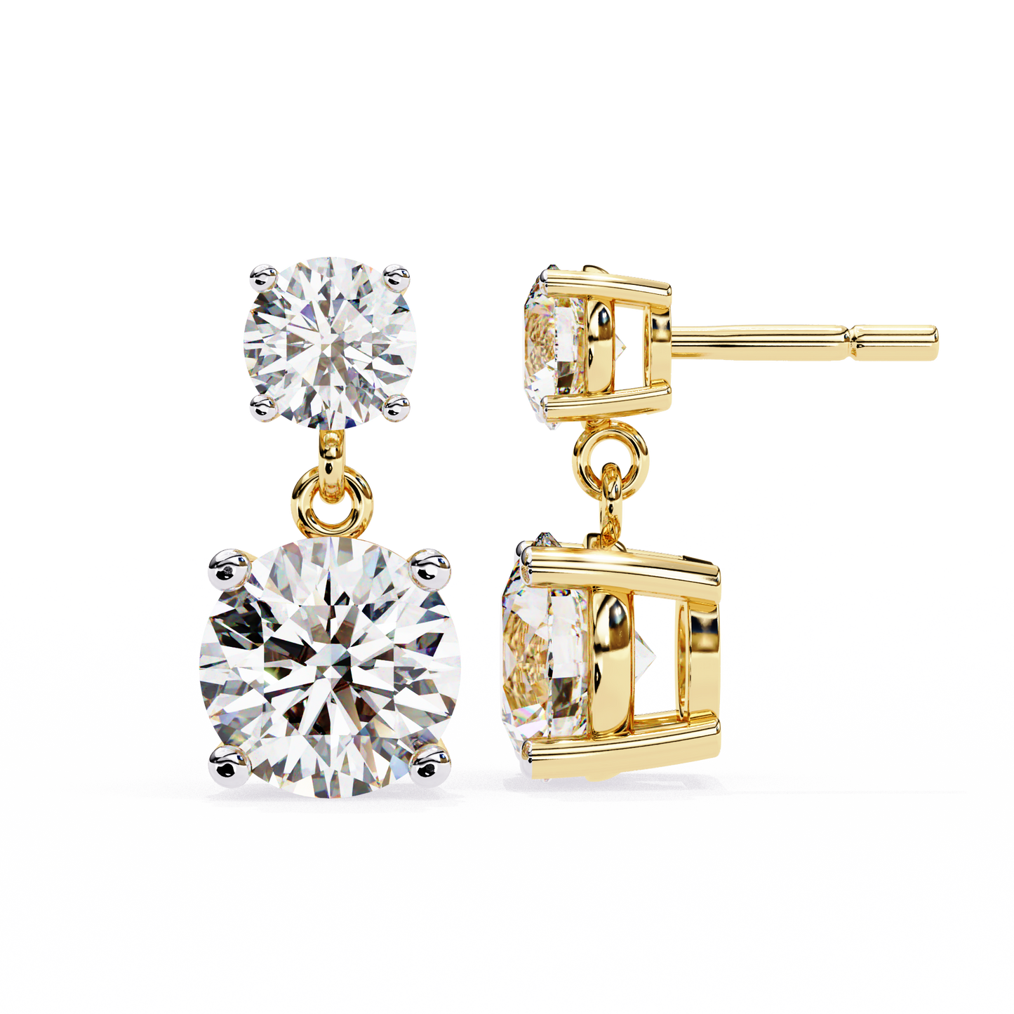 double round moissanite drop earrings in 925 silver, 10k, or 14k gold| finora jewelry