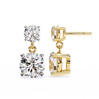 Double Round Moissanite Drop Earrings in 925 Silver, 10K, or 14K Gold| Finora Jewelry