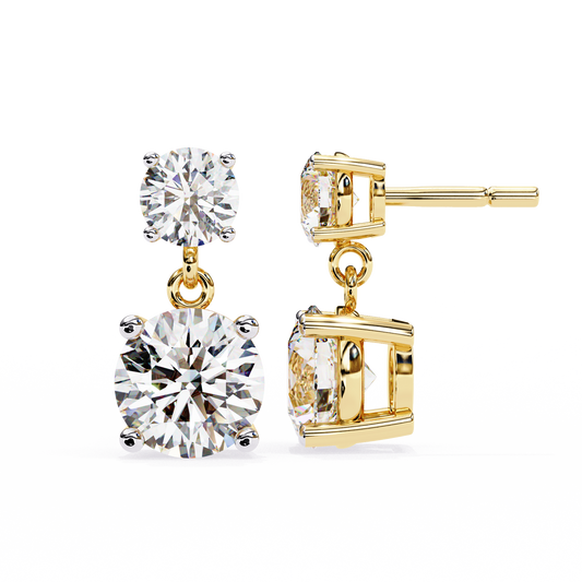 Double Round Moissanite Drop Earrings in 925 Silver, 10K, or 14K Gold| Finora Jewelry