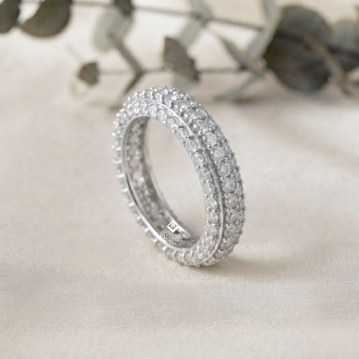 round cut moissanite full eternity wedding band in 925 sterling silver – finora jewelry
