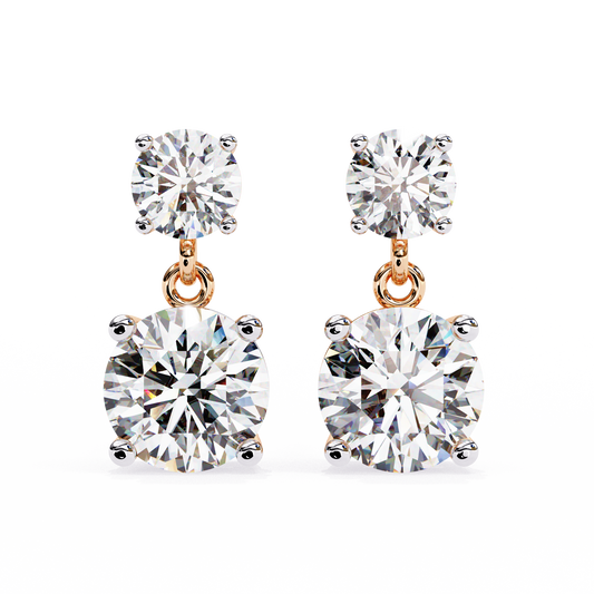 Double Round Moissanite Drop Earrings in 925 Silver, 10K, or 14K Gold| Finora Jewelry