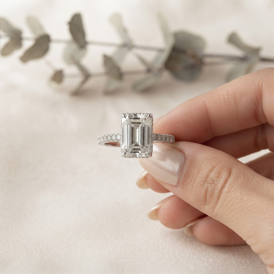 Emerald Cut Moissanite Solitaire Rings