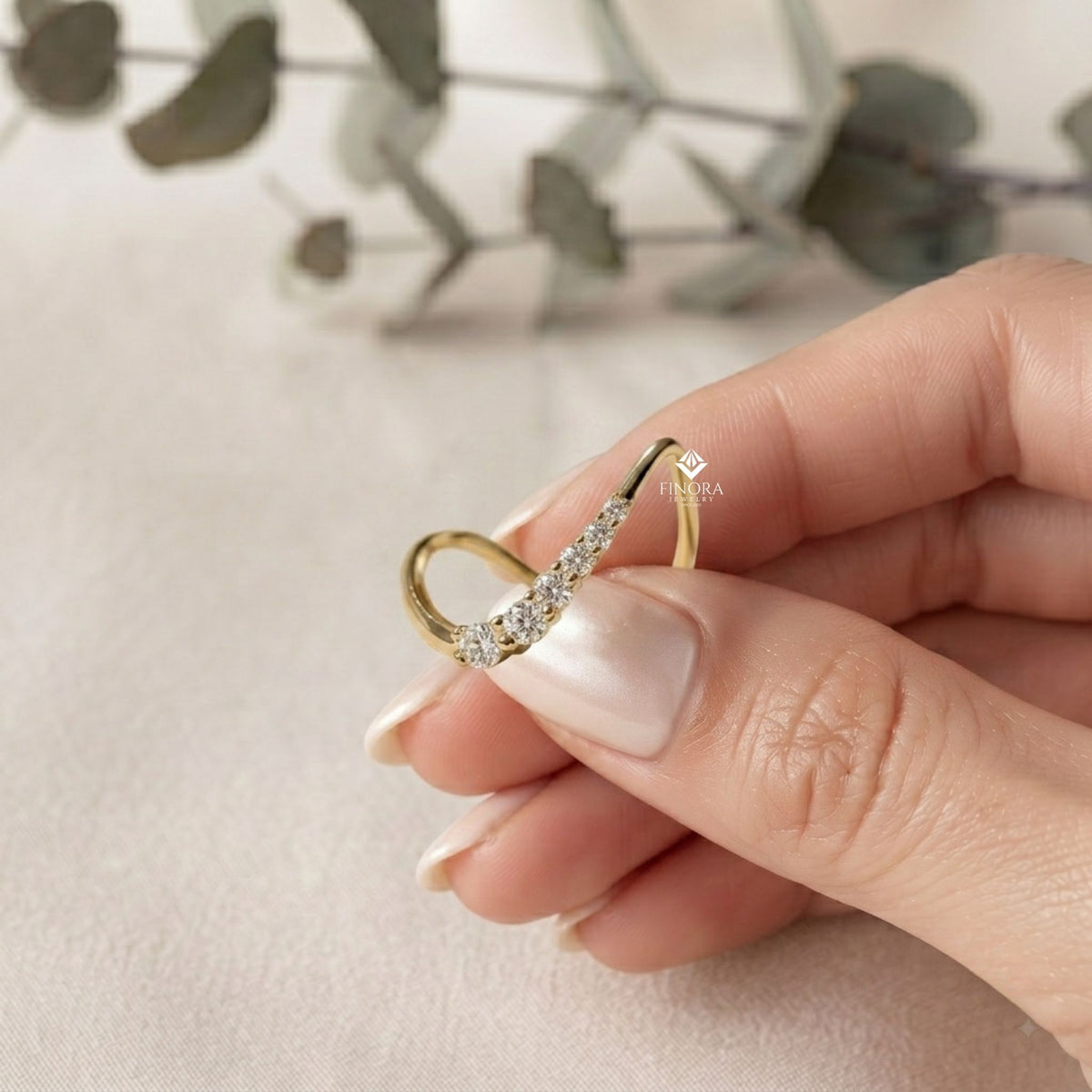 wave diamond stacking ring –  minimalist curved gold band – dainty contoured bridal jewelry