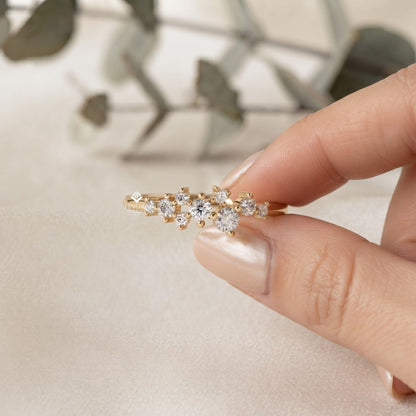 Cluster Diamond Stacking Ring – Minimalist Delicate Gemstone Band – Dainty Gold Everyday Jewelry