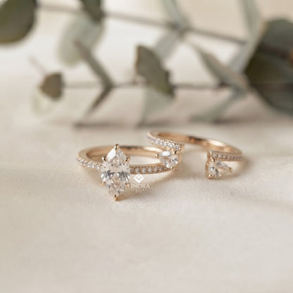 Marquise Wedding Ring Set – Elegant Gold Bridal Ring – Fine Jewelry for Engagement