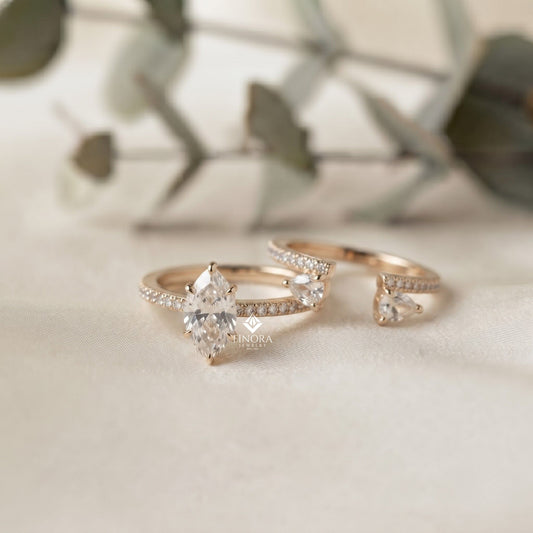 Marquise Wedding Ring Set – Elegant Gold Bridal Ring – Fine Jewelry for Engagement