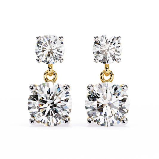 Double Round Moissanite Drop Earrings in 925 Silver, 10K, or 14K Gold| Finora Jewelry
