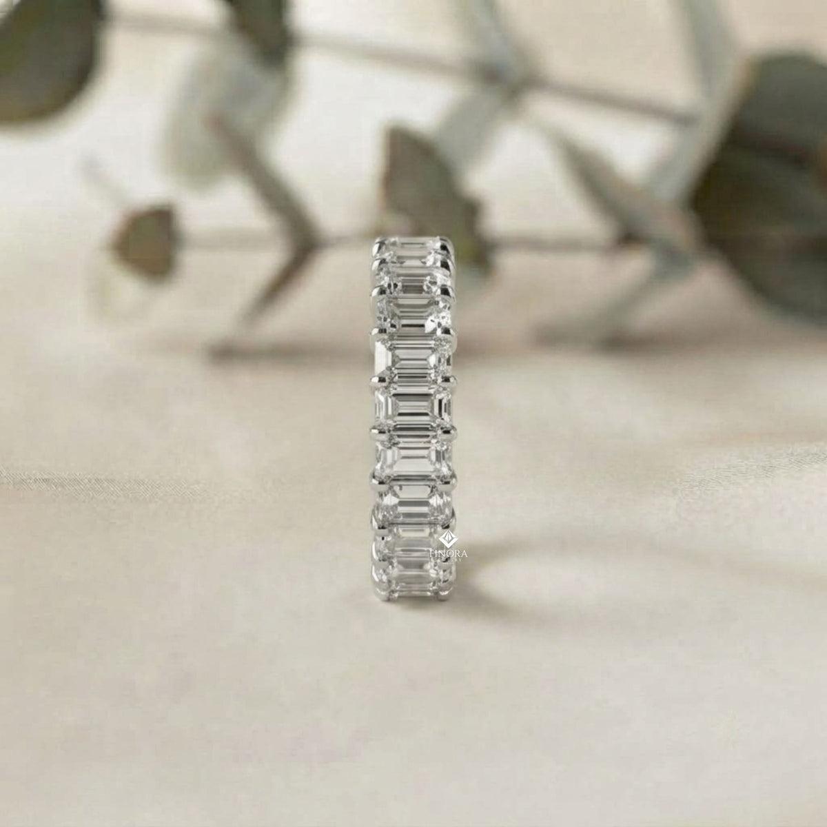emerald cut diamond eternity wedding band – full circle design in 925 silver, 10k/14k rose, white & yellow gold, or platinum – finora signature sparkle for her