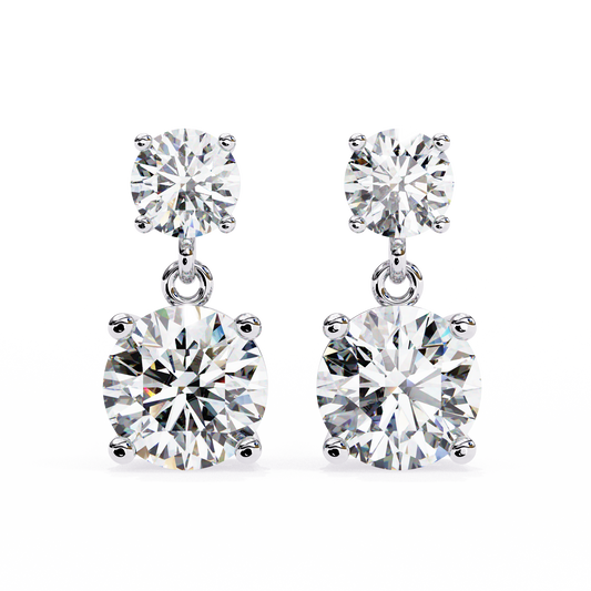 Double Round Moissanite Drop Earrings in 925 Silver, 10K, or 14K Gold| Finora Jewelry