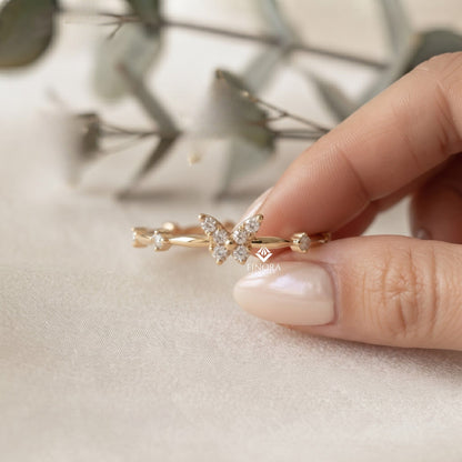 Butterfly Stacking Ring – Dainty Diamond Accent Band – Whimsical Gold Nature Jewelry