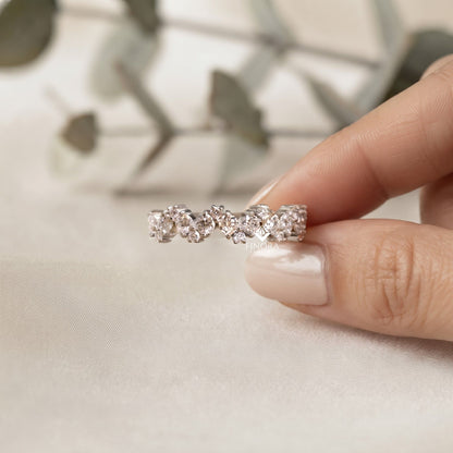 Zig-Zag Moissanite Half Eternity Wedding Band, Stackable Ring - Finora Jewelry