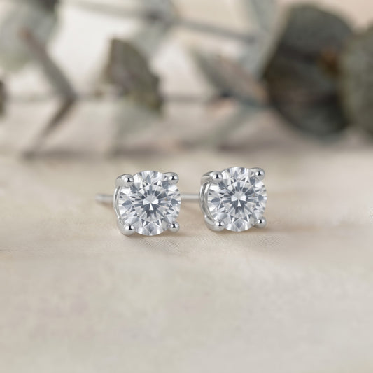 Classic Round Moissanite Stud Earrings – 4MM Solitaire, 10K-18K Gold, Sterling Silver