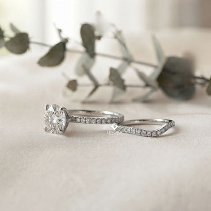 Round Cut Diamond Solitaire Engagement Ring with Matching Band – Finora Jewelry