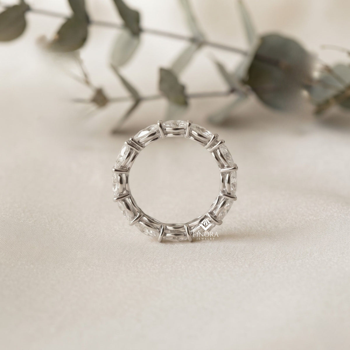 pear cut moissanite half eternity wedding band, stackable ring – finora jewelry