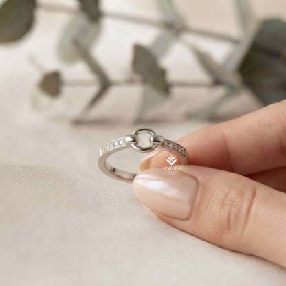 Minimalist Link Band –  Dainty Pave Detail Ring