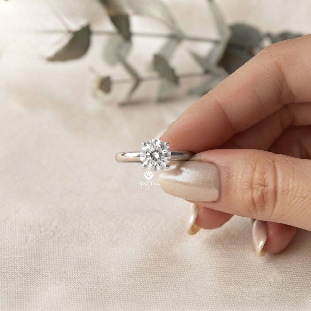 round cut moissanite solitaire engagement ring – finora jewelry