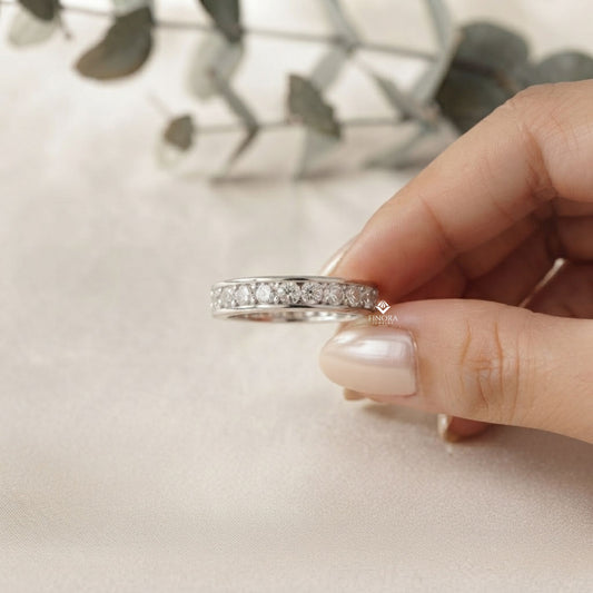 Round Diamond Channel-Set Eternity Band – Modern Elegance in 925 Silver, 10K/14K Gold (Rose, White, Yellow), or Platinum – Finora Signature Sparkle