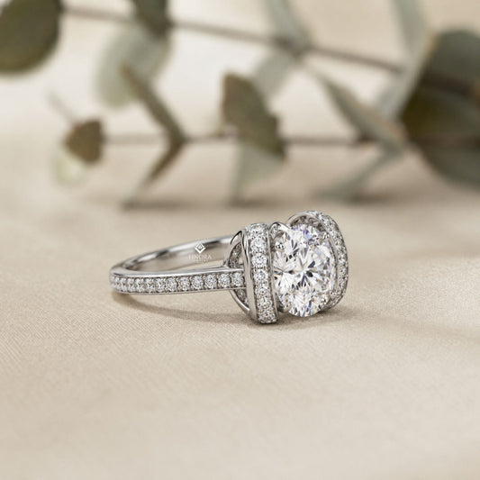 Bold Round-Cut Diamond Ring with Pavé-Set Accent Bands in 925 Silver, 10K / 14K Gold, or Platinum – Finora Jewelry
