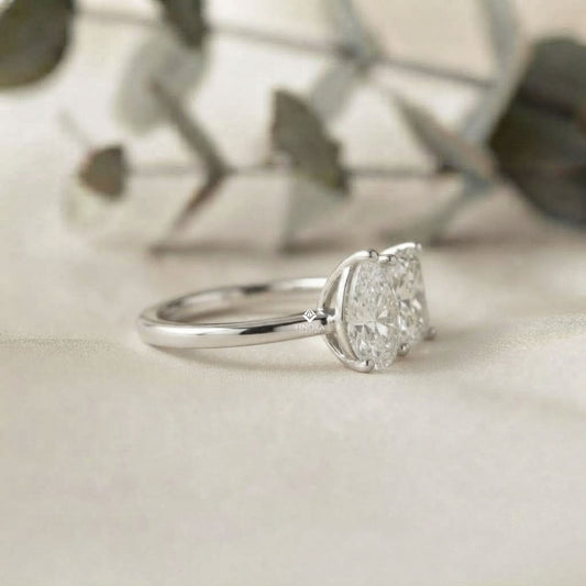 Two-Stone Pear & Princess Cut Diamond Ring – Dual Brilliance in 925 Silver, 10K / 14K Gold, or Platinum – Finora Symbolic Design of Love & Harmony – Meaningful Gift for Her