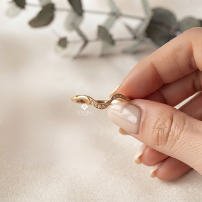 Wavy Diamond Stacking Band –   Delicate Curved Wedding Ring