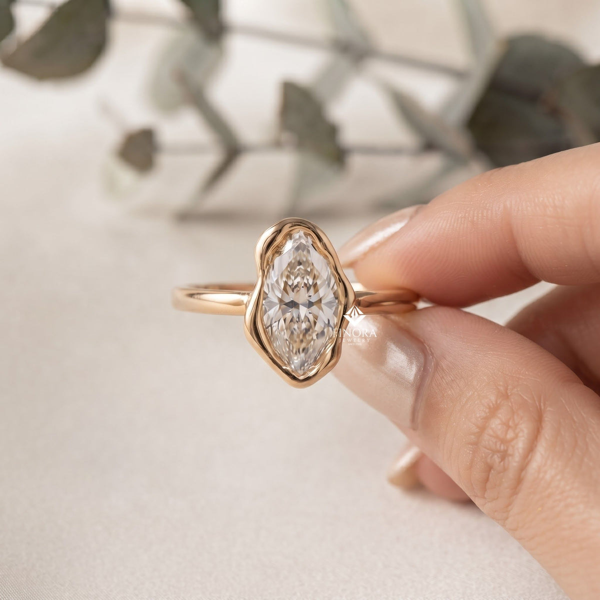 abstract bezel setting ring – modern engagement ring