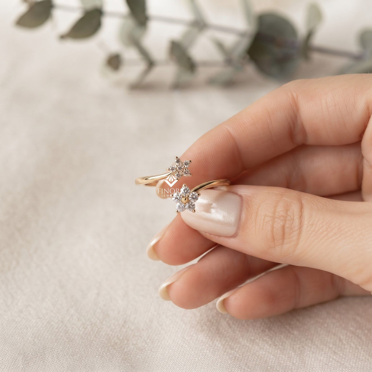 floral bypass ring – adjustable gold ring for her