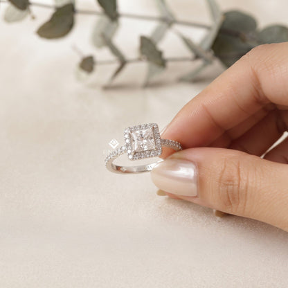 1.50 CT Princess Cut Moissanite Halo Engagement Ring in 925 Silver / 10K & 14K Gold