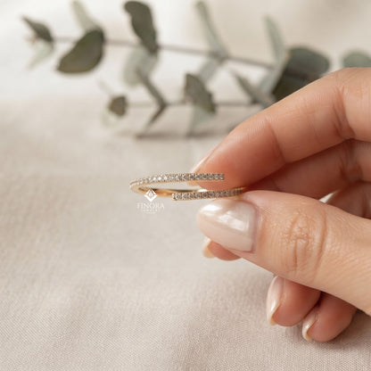 Adjustable Bypass Eternity Ring – Spiral Diamond Wrap Ring – Minimalist Gold Stacking Band